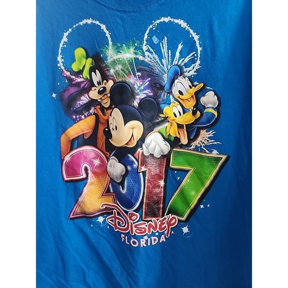 Disney Florida Womans T-Shirt Top L 12-14 Blue Mickey Donald Pluto Goofy 2018 - Picture 2 of 5